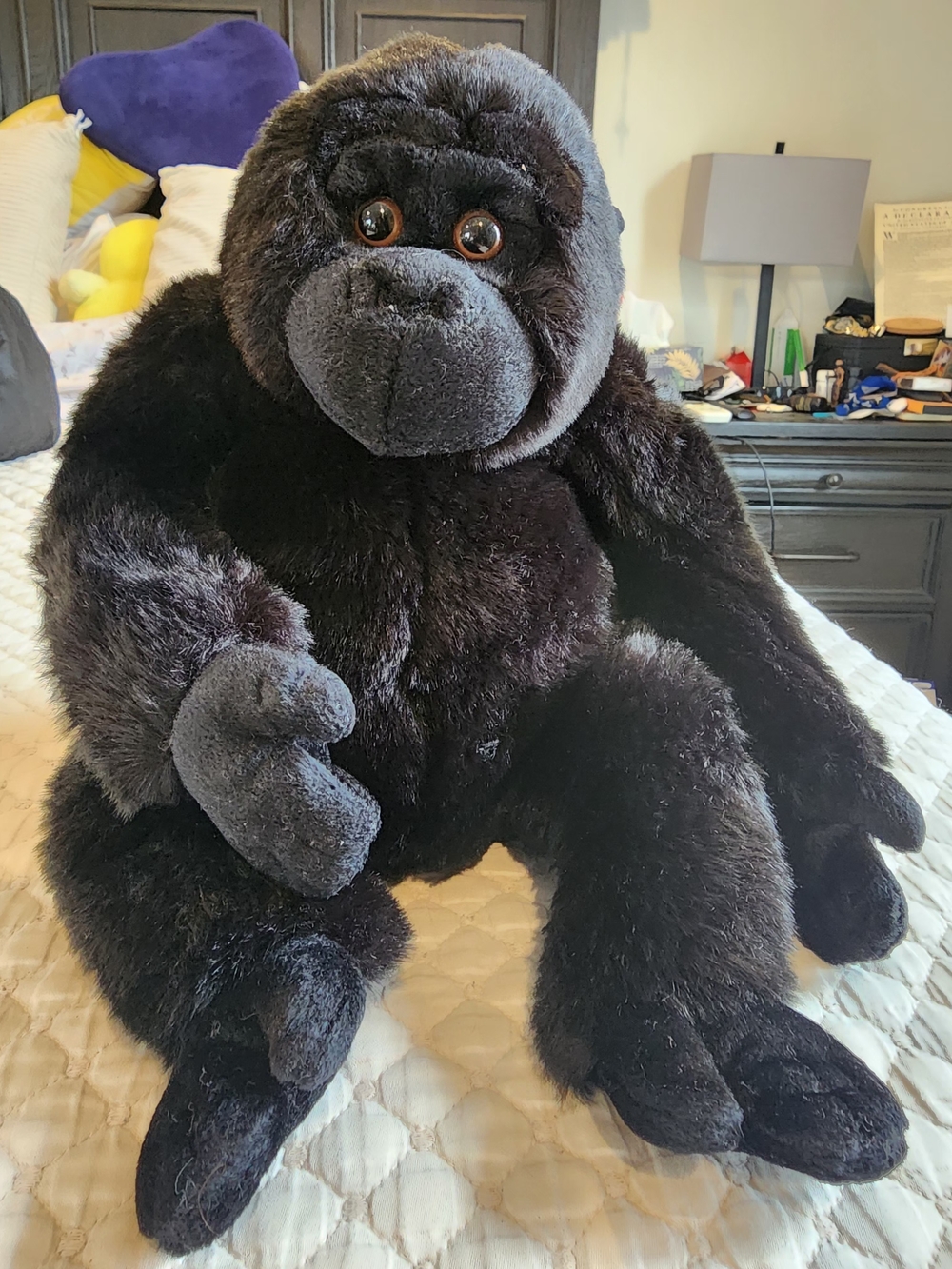 Plush Black Gorilla Decorative Accent - Soft Faux Fur
